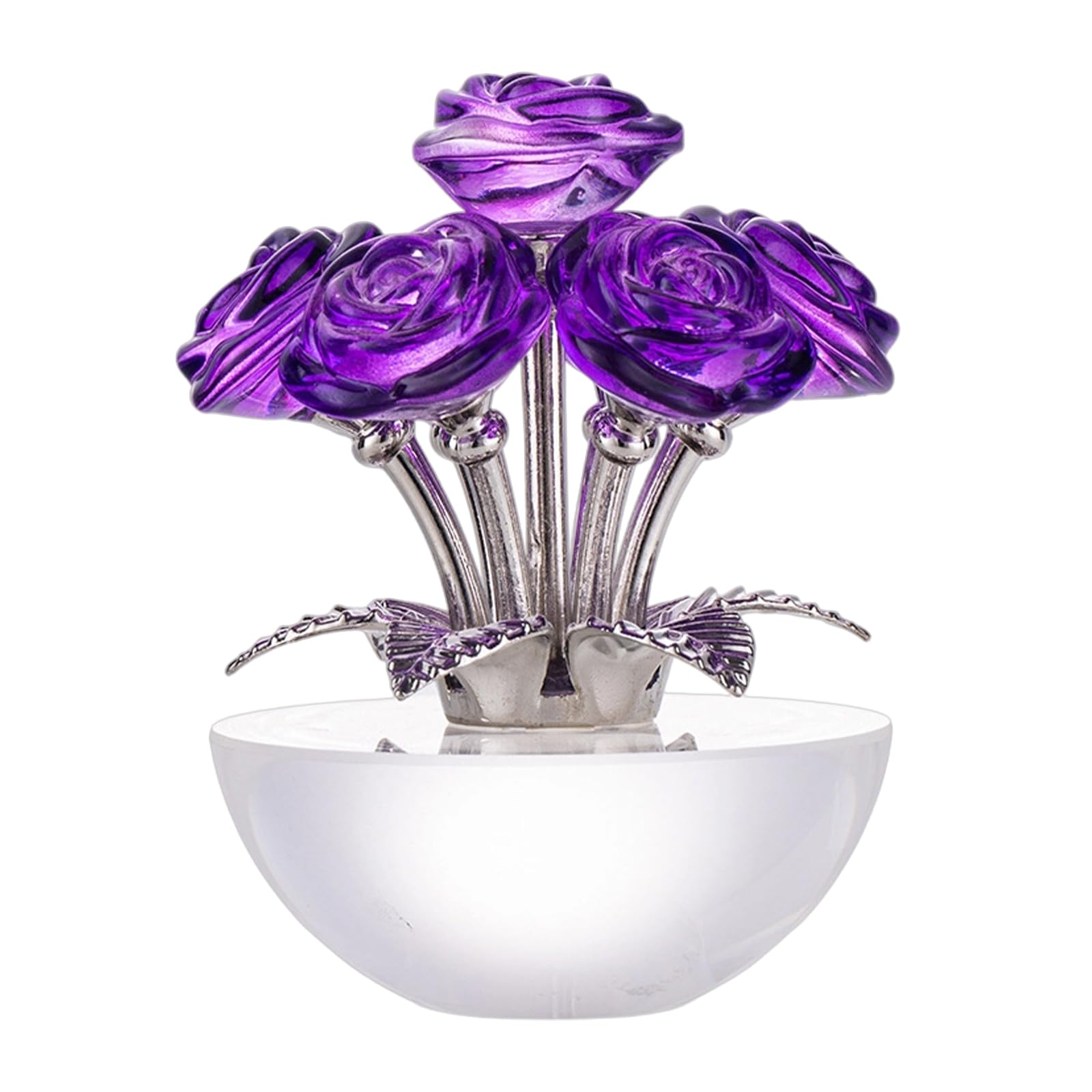 NRVTRE Lovely Glass Rose Ornament Sophisticated Addition Sphere Crystal Ornament Realistic Detail Enhances Your Interior Charm Artificial Glass Flower