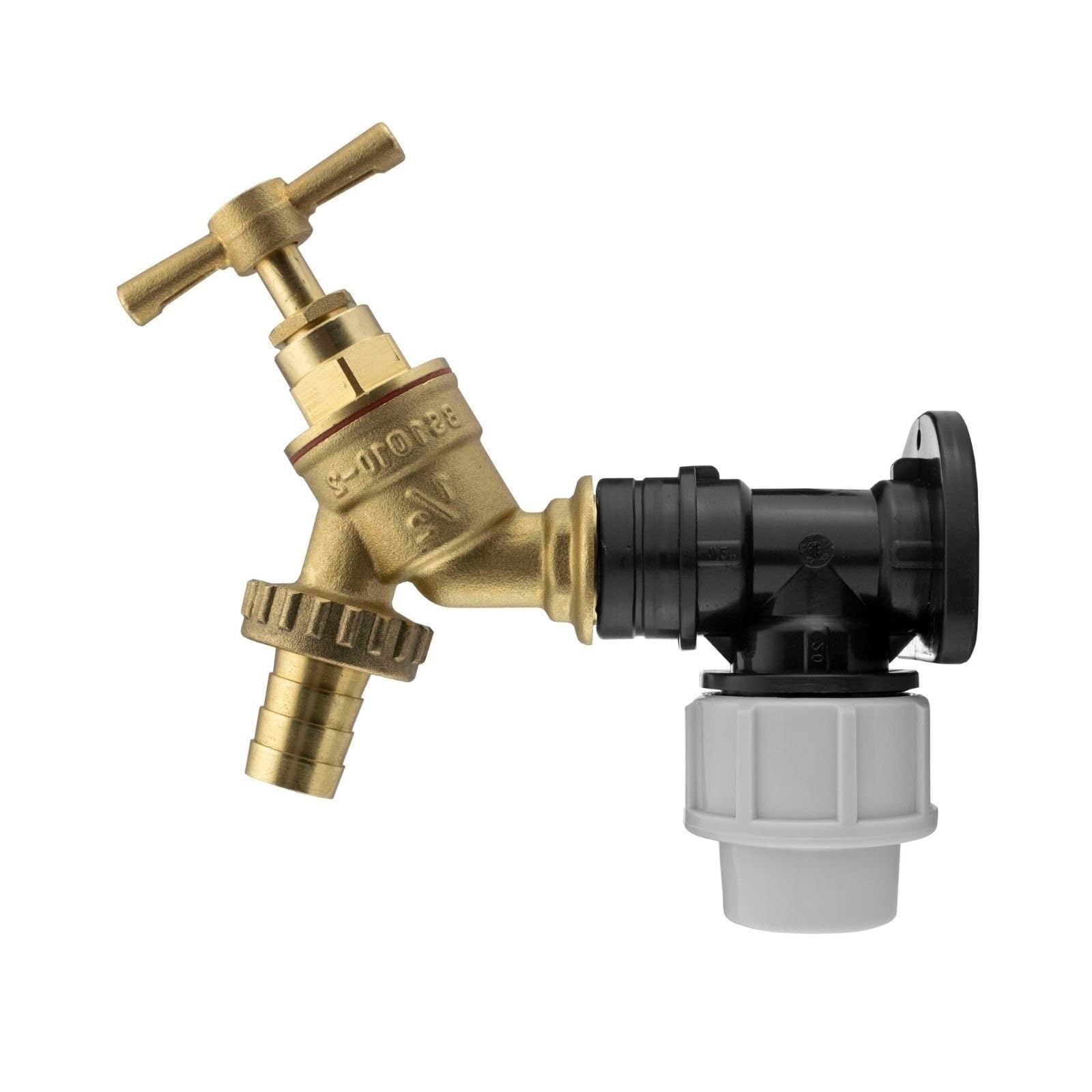MDPE Compression Wall Flange Plate + Hozelock Compatible Quick Connect Tap 20mm (Brass Bib Tap - Barbed) โ image 1