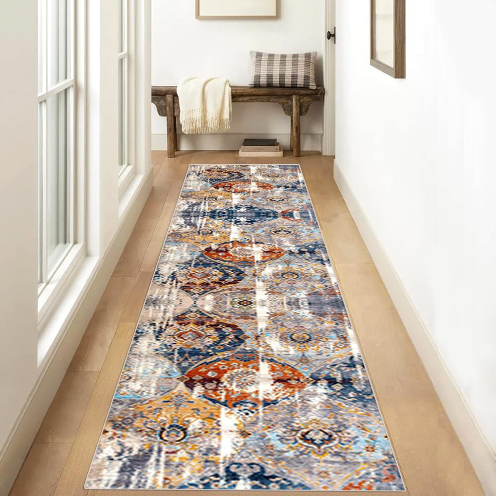Tapis de Couloir Coloré 50x220cm Antiderapant Lavable Tapis Couloir Long Motif Marocain,Tapis de Cuisine Devant Evier Tapis de Passage Long pour Cuisine Salon Chambre,Tapis d'entrée