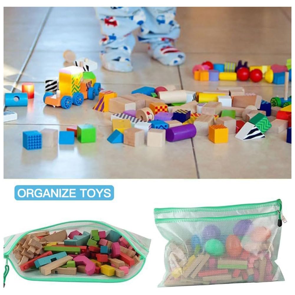 Borse con zip a rete 10 pezzi set di sacchetti con cerniera a doppio strato in rete for giocattoli, kit for blocchi di costruzione puzzle, sacchetti con cerniera A4 for l'organizzazione