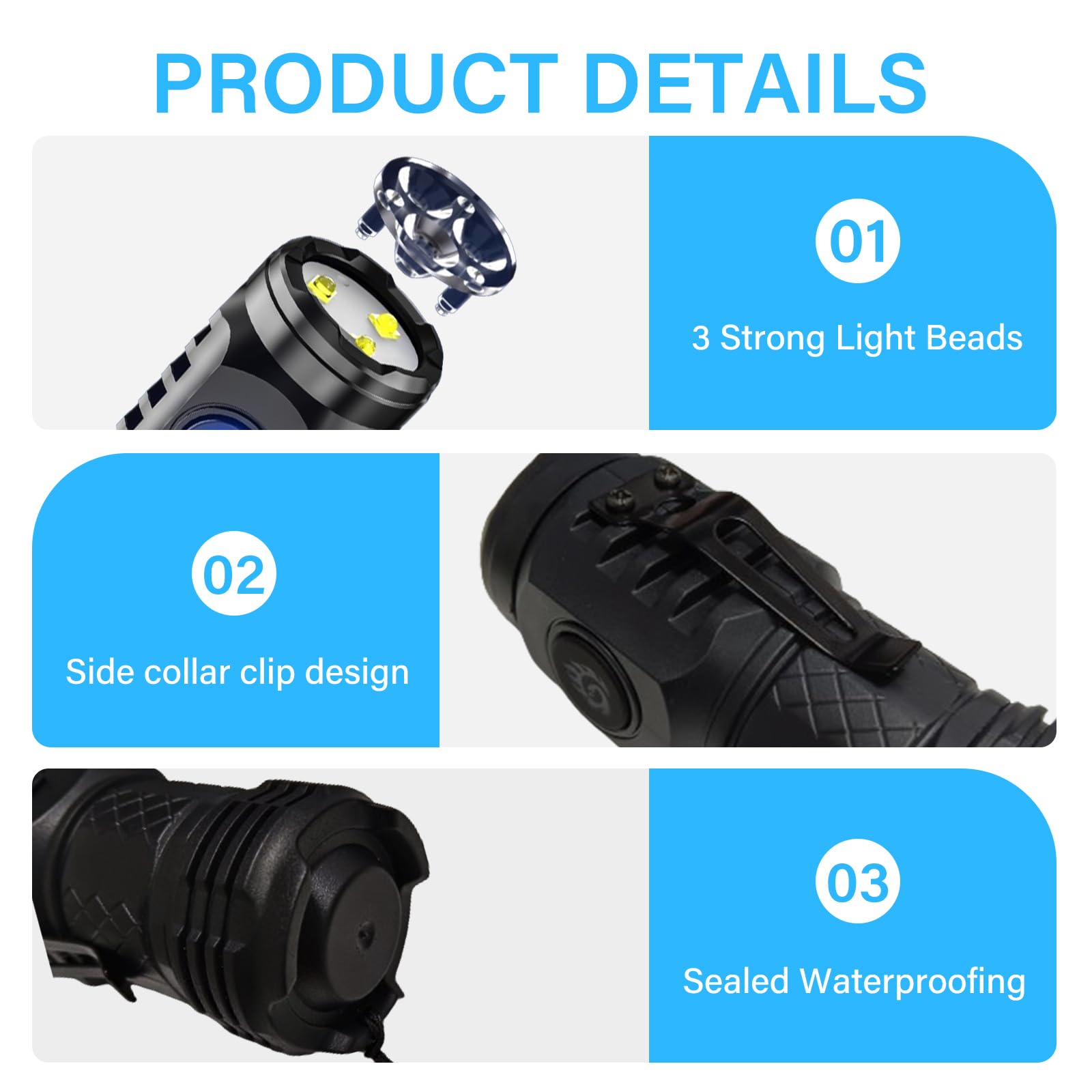 71Nmly Three-Eyed Monster Flashlight Super Bright Hand Dimmable Rechargeable LED Torch Thumb Waterproof Mini Compact Flashlights Outdoor cleaning brush - Image 2