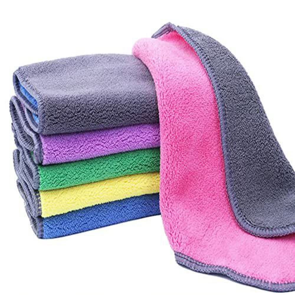 Doliva Microfiber Cloth Napkin Double Layered Towel Set Extra Thick Super Absorbent Towel Cleaning Cloths Perfect for Car Cleaning, Dusting Home, Kitchen, Cars -2 Piece (Multicolour)