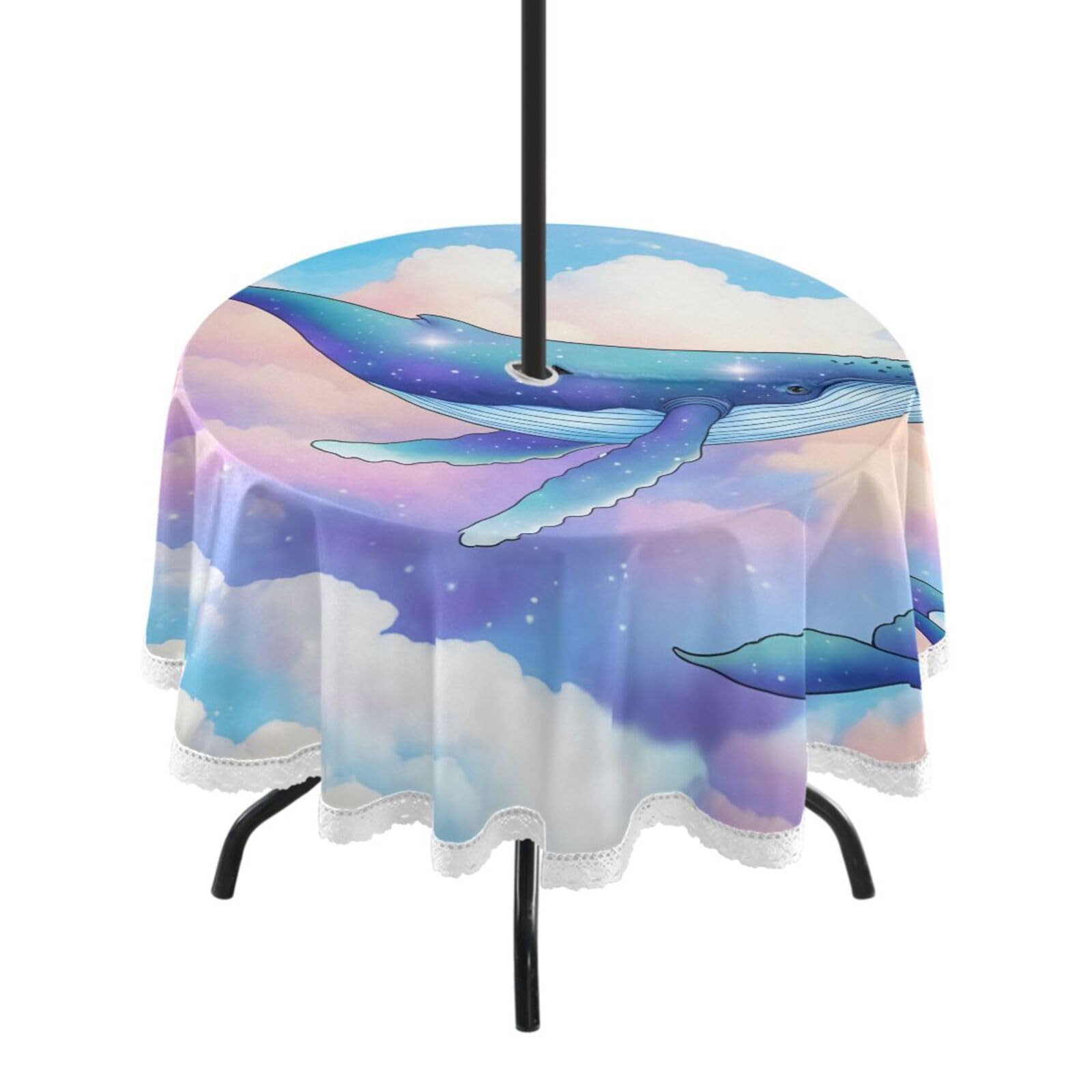 Ttgoth Whale Outdoor Table Cloth 152 cm Water Stain & Resistan Tablecloth Wipeable Table Cover with Parasol Hole & Zipper for Garden Patio Party Picnic