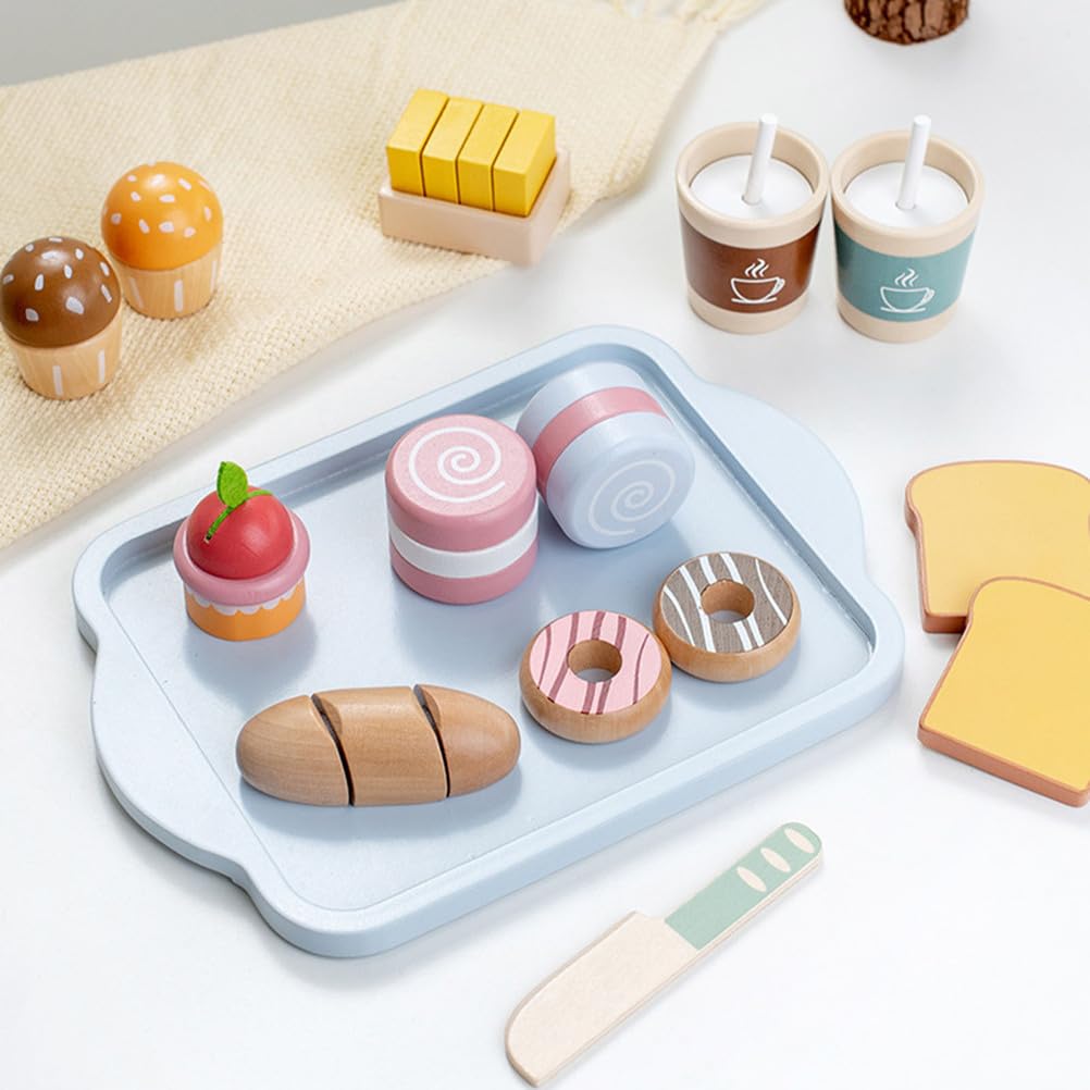 Set de Comida de Desayuno de Madera para Jugar, Juguete Educativo de Juego de Roles