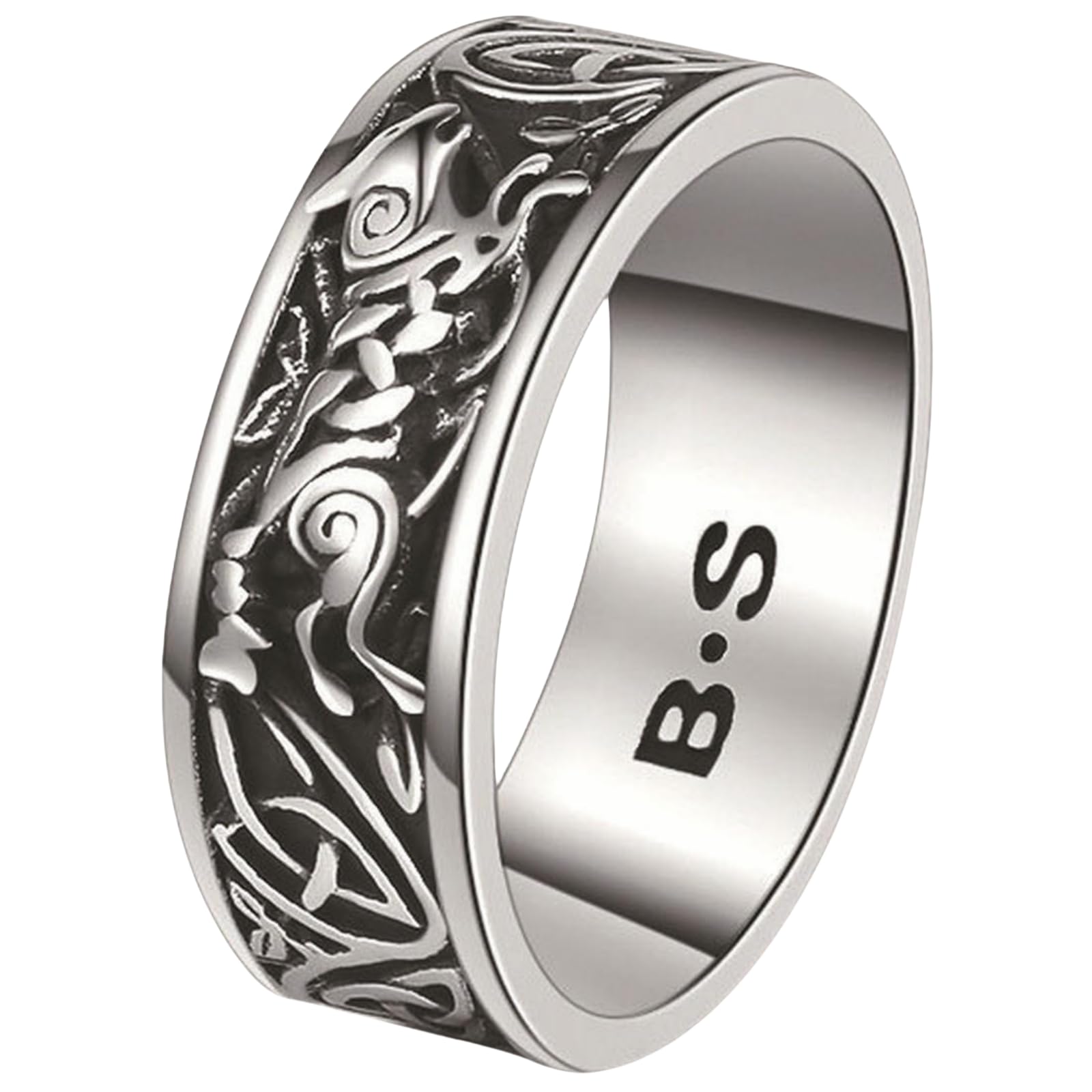 Edelstahl-Wikinger-Ring für Herren, nordischer keltischer Knoten-Schmuck, gravierter Doppelwolf, einzigartiges Geschenk