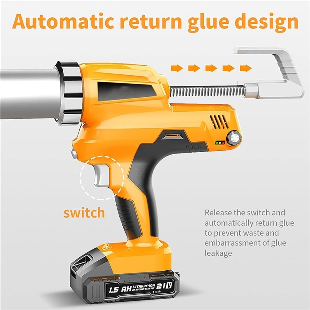 Pistolet à calfeutrer électrique sans fil, 21 V, alimenté par batterie Li-ion avec buses pour application de mastic adhésif