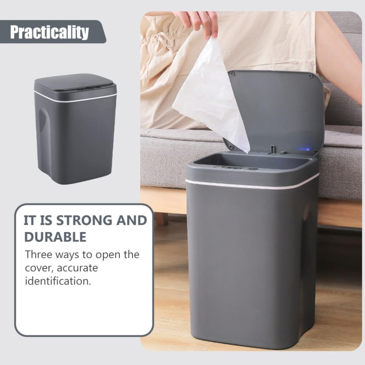 Cubo de Basura Inteligente de Inducción Gran Capacidad, para Hogar