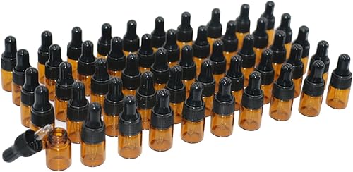 Miniatura 1 de 50 botellas de cristal ámbar de 0.07 onzas líquidas, mini botellas con cuentagotas de aceite esencial, frascos vacíos de muestra de perfume de