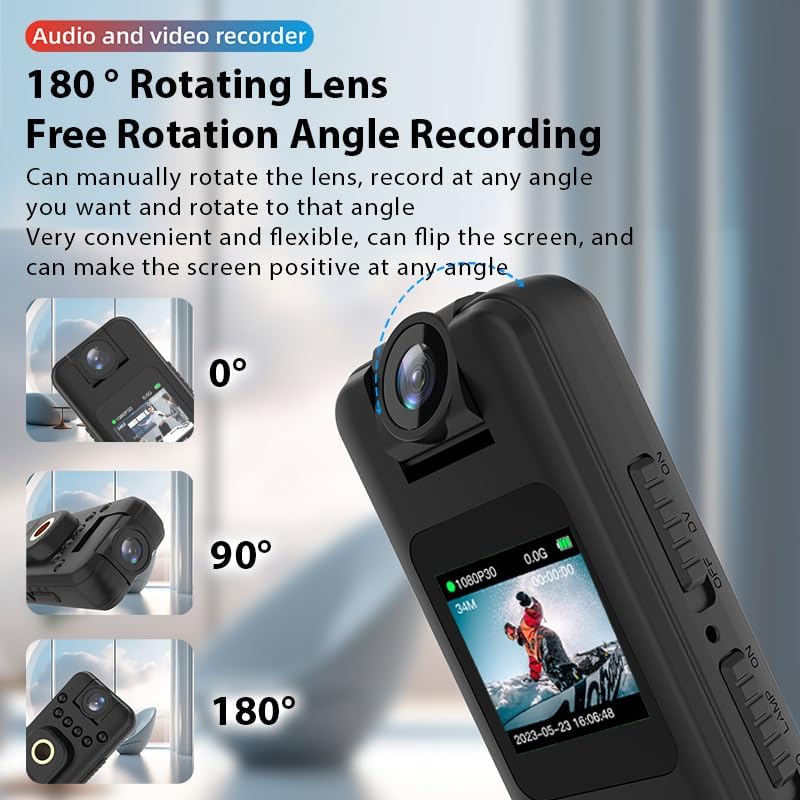 Miniatura 2 de Muayb Mini cámara corporal de 64 GB con audio y video, clip magnético con cordón, visión nocturna, grabación en bucle, clip trasero portátil para