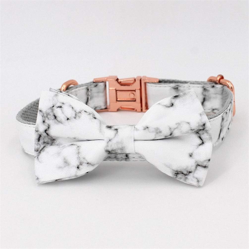 Marble Dog Collar with Bow tie Personal Custom Adjustable pet Cotton Dog &cat Gifts Collar Bow S(20-30cm Length)