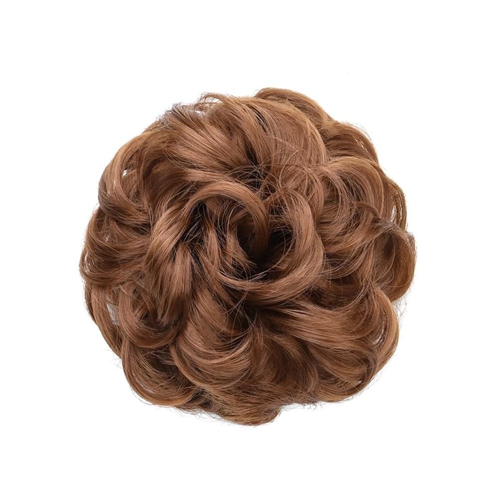 QRSTUVXZY 1PCS Messy Hair Bun Scrunchies Extension Curly Wavy Synthetic Chignon Hairpieces for Women(Light Golden Auburn)