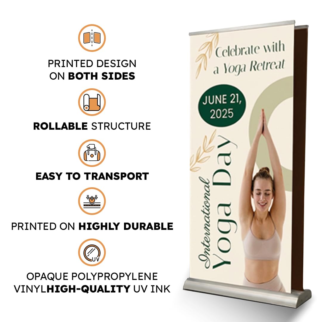 Roll up personalizado doble cara | Expositor publicitario retráctil con impresión incluida por los dos lados de 85x200 cm | Estructura en plateado + funda de transporte