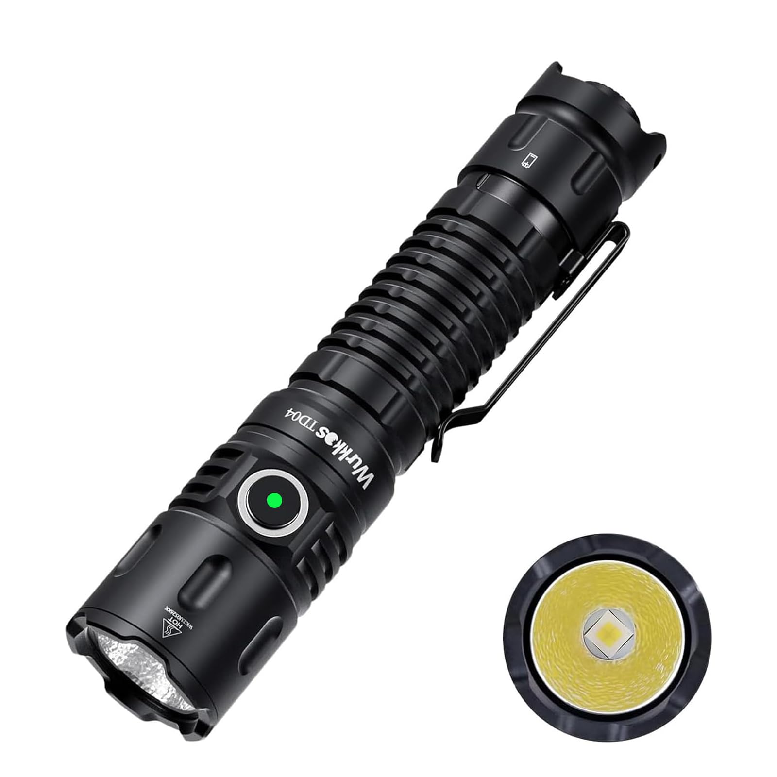 Wurkkos TD04 Torcia tattica a led ricaricabile da 5000mAh, 3000 lumen, torcia a led con interruttore tattico nero, IPX8,torcia led potente professionale torcia led ricaricabile potente