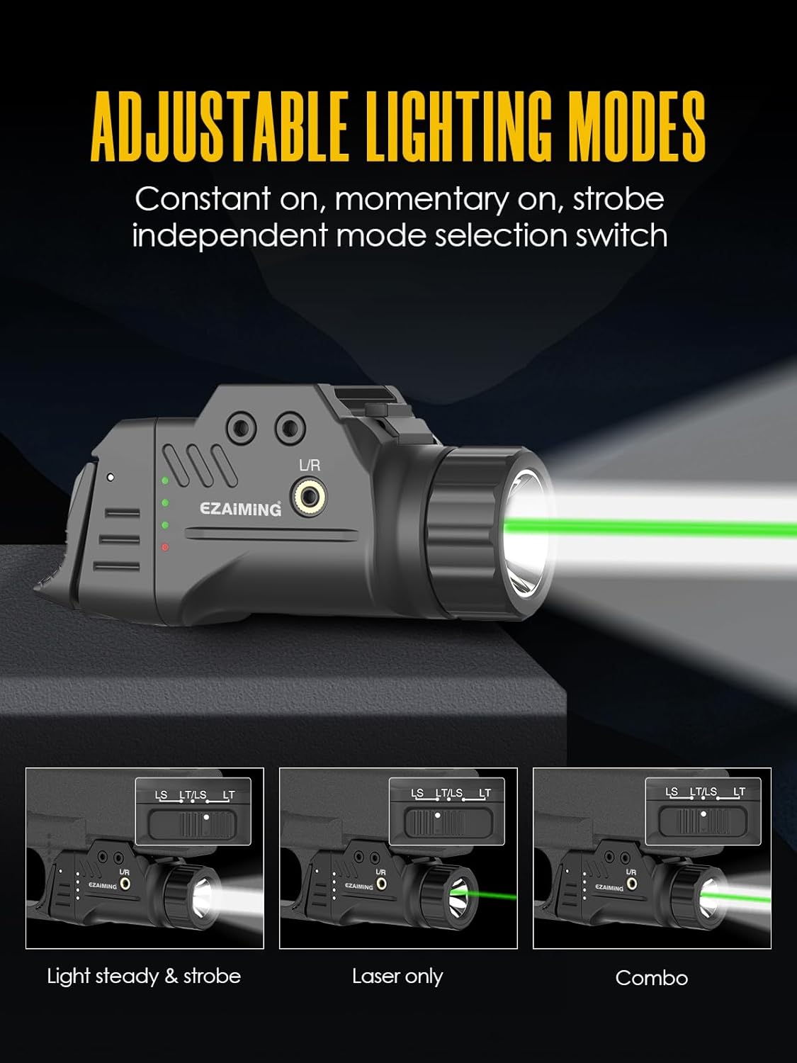 Green Laser Light Combo with Low and High Rear Switchs for Picatinny/GLK Rail