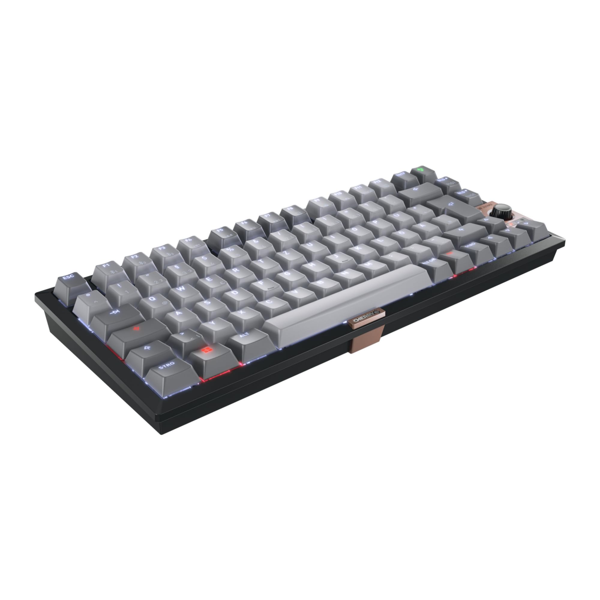CHERRY KW 300 MX, Tastiera meccanica compatta a caldo, layout US (QWERTY), illuminazione bianca, per Windows e Mac, switch MX2A SILENT RED, nero