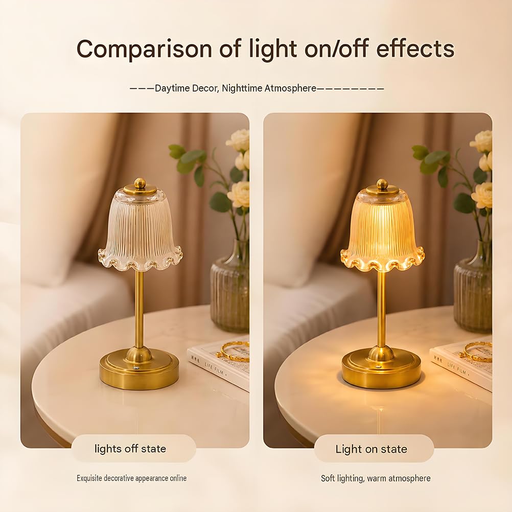 AoLa Retro Tischlampe Kabellos, LED Akku Tischleuchte Dimmbar Touch Control mit USB Aufladbar 5200mAh Batterie Nachttischlampe Ohne Kabel mit Glasschirm Tragbare Nachtlicht für Esstisch,Amber