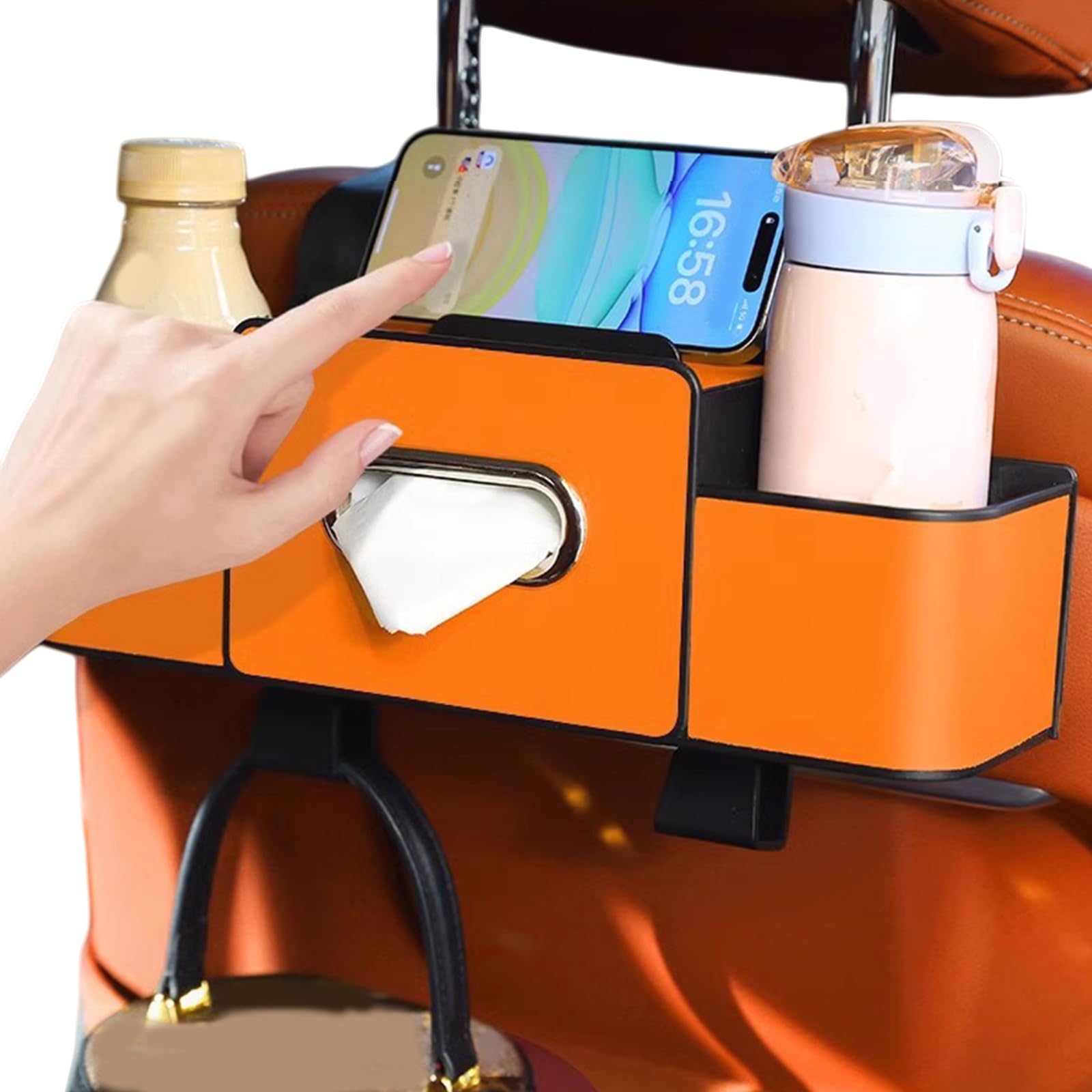 Car Seat Back Organizer with Tissue Holder,Cup Drink Holder Tissue Box Multifunctional Vehicle Seat Back Hanging Storage Box for Kids and Backseat Passengers Share Rid for Travel Accessories