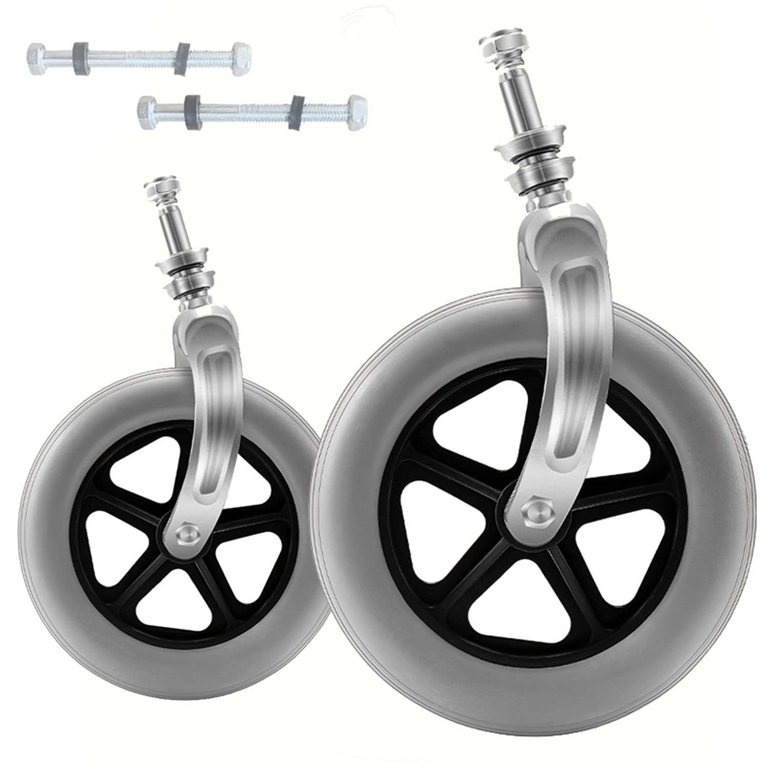 LekLai Rueda de repuesto para silla de ruedas, rueda sólida para sillas de ruedas, equipo de repuesto duradero, con horquilla delantera con rodamientos y tornillos, para carros/andadores (dos