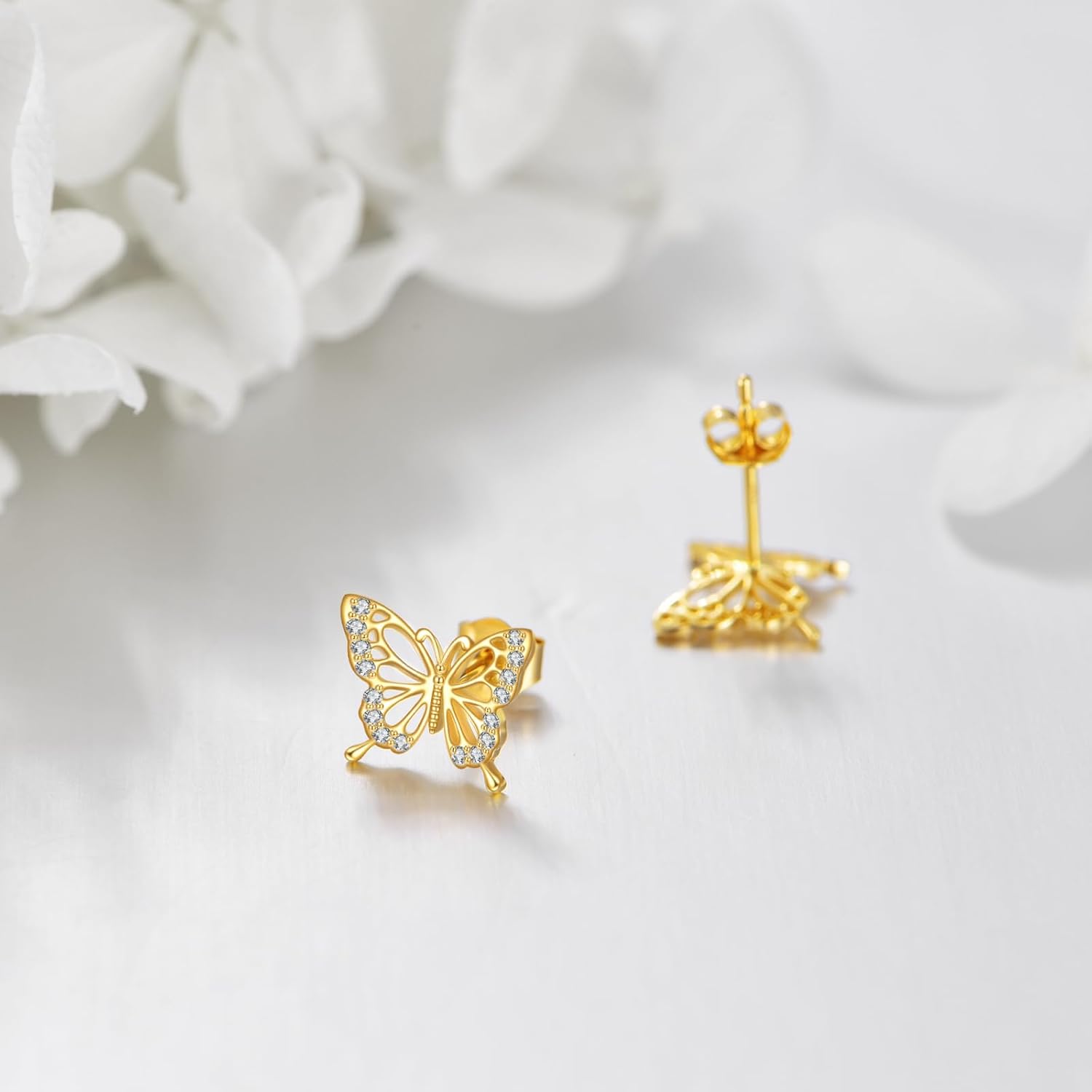 DOVRAN 9K 10K 14K Real Gold Earrings Animal Stud for Women Solid Yellow Gold Cute Insect Jewelry Gifts for Girlfriend Wife Mom - Image 2