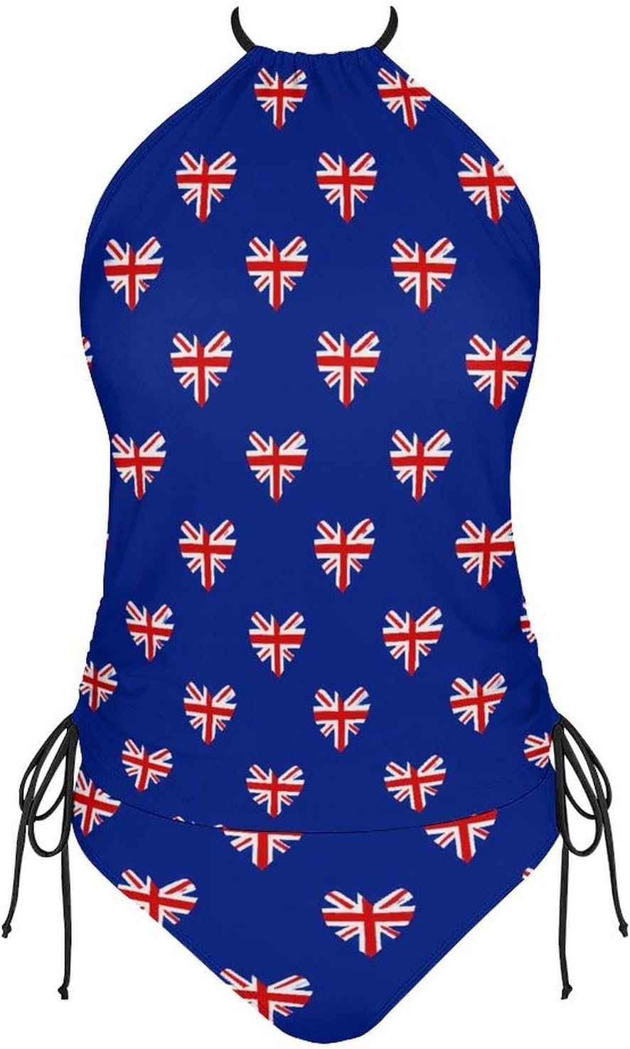 British Flag Heart Pattern Women's Tankini Swimsuit Two Piece Tummy Control Bathing Suits Beach String Swimwear