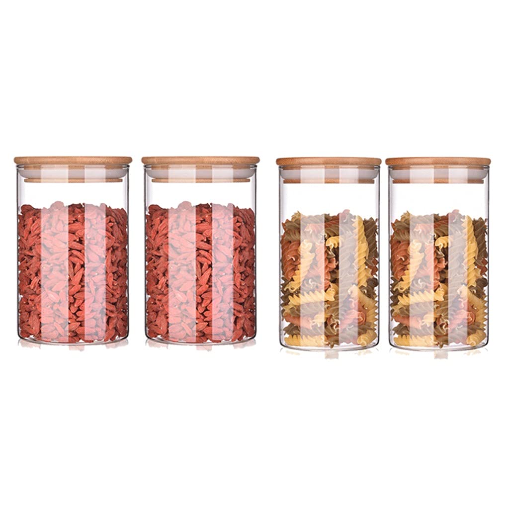 Tarros de té, 4 tarros herméticos de vidrio redondos transparentes con tapa, juego de recipientes apilables para cocina, baño, tarros apilables
