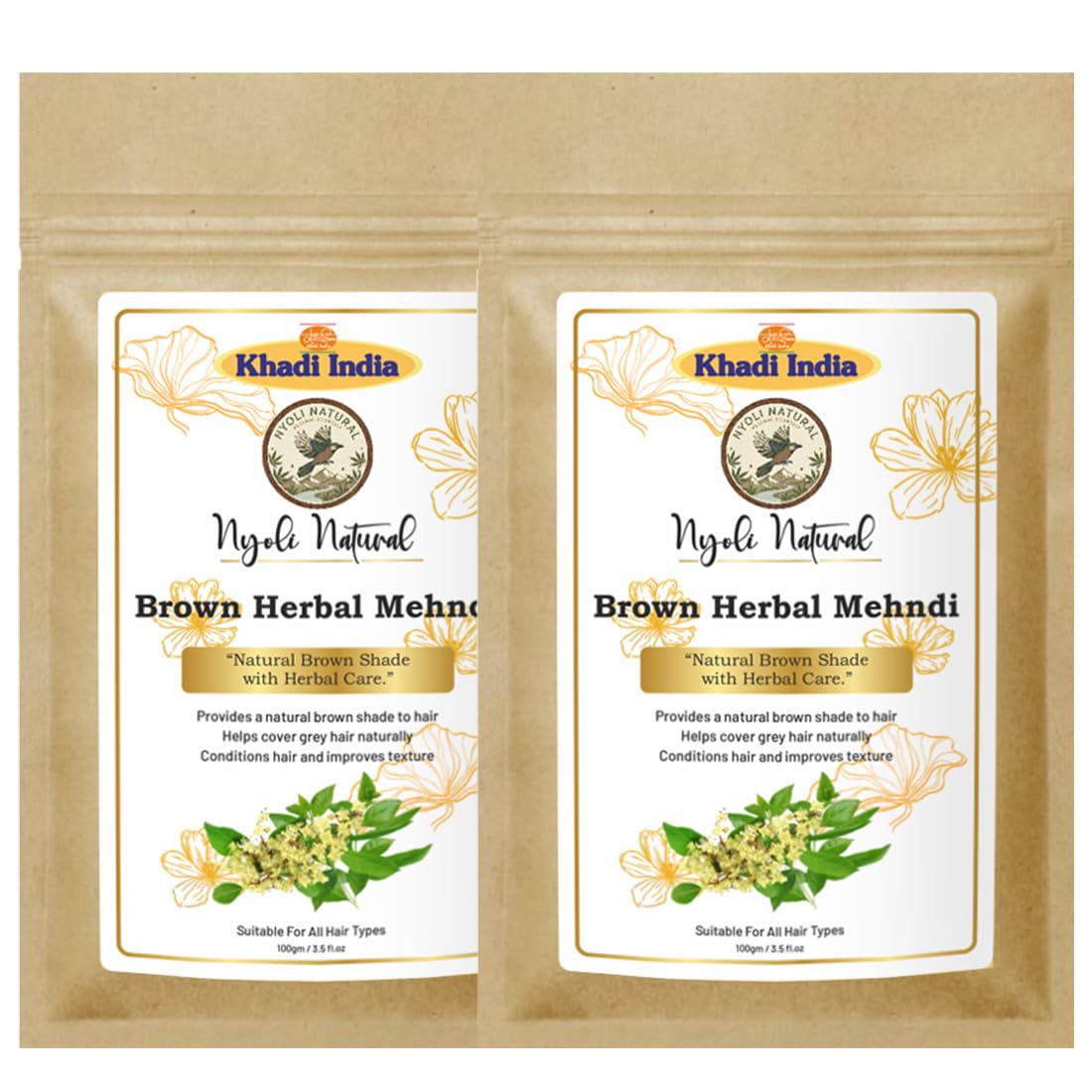 Khadi Nyoli Natural Brown Mehendi organic Powder for Hair - 100gm*2 (Pack of 2) | Natural Herbal Henna Powder for Grey Hair Coverage | Chemical Free Hair Color | 100% Pure Henna Based Herbal Hair Dye-image-36