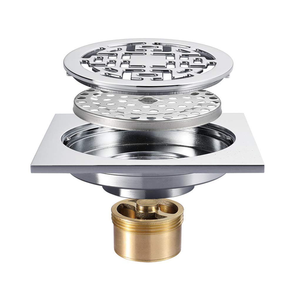 Drain de douche anti-engorgement, drain de sol en laiton 4" facile a nettoyer pour salle de bain