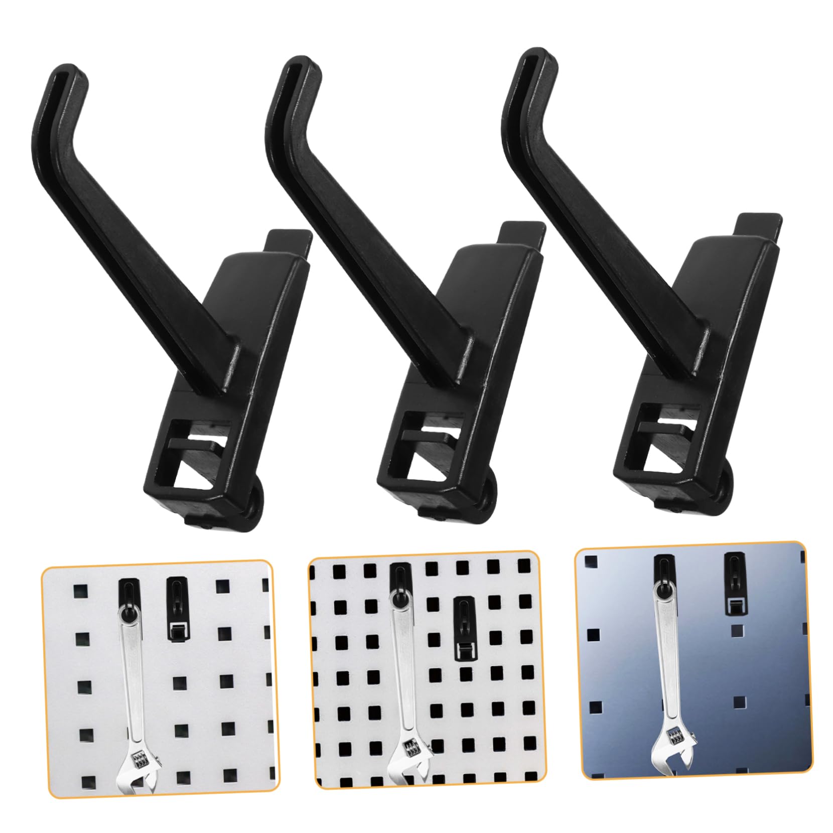 Ganci per Pegboard a Foro Quadrato 10 Pezzi in Plastica Nera, Compatibili per Attrezzi, Design Salvaspazio per Garage e Casa
