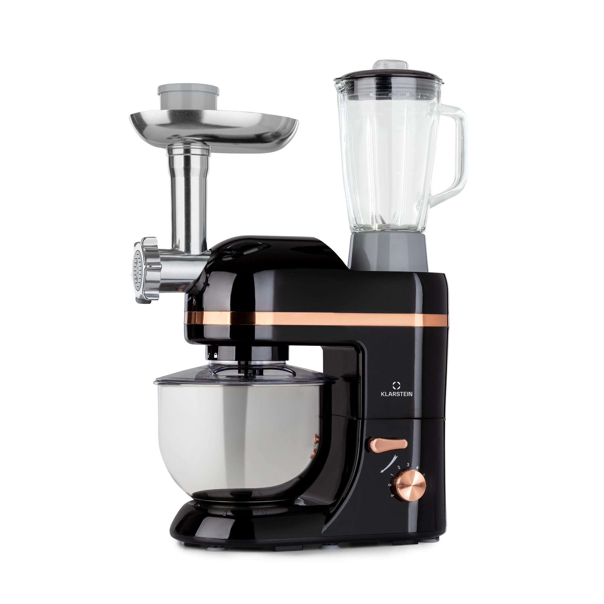 Klarstein Stand Mixer, 5L Food Mixer for Baking with Bowl, 1800W Cake w/Beater, Dough Hook, Whisk, 1.5L Blender, Food Processor Meat Grinder, 6 Speed Electric for Baking Bread Pastry