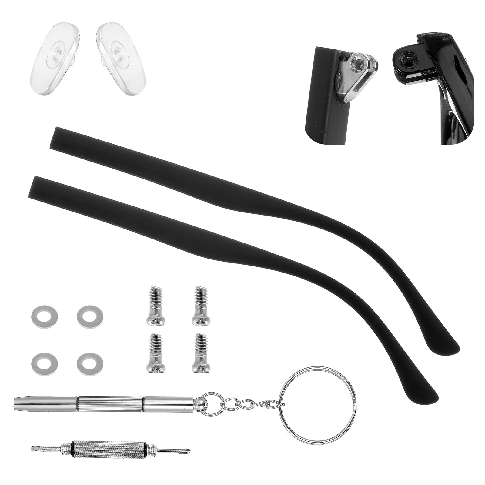 View 1 of ** Mason Park**1Pair Glasses Arm Replacement, Universal Glasses Repair Kit with Screws, Eyeglasses Arms Legs Replacement Accessories with Screws Washers Screwdrivers Nose Pads(Black)