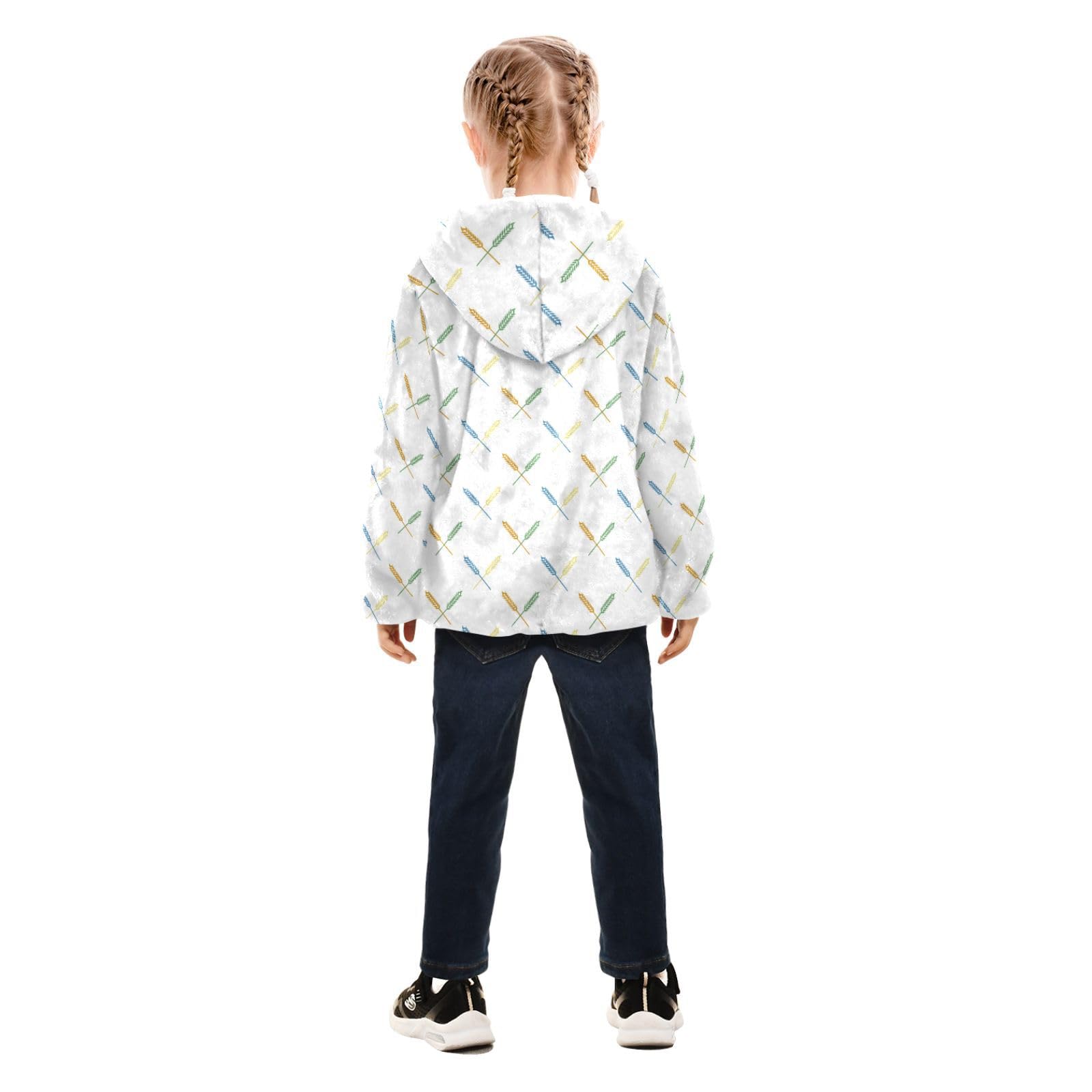 Cappotto con cappuccio per bambini, per autunno e inverno, caldo, a maniche lunghe, con cerniera, antivento, con due tasche, per 3-10 anni, motivo a piante colorate