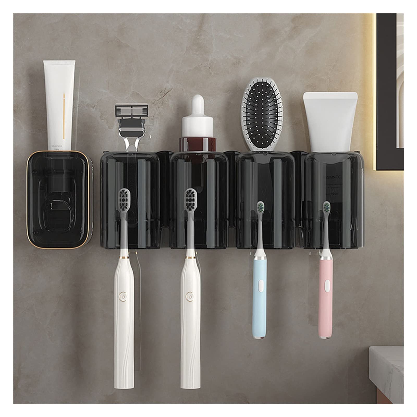 Estante Para Cepillos de Dientes Combinan el soporte del cepillo de dientes Montaje de pared soporte for el cepillo de muelas de almacenamiento de almacenamiento con taza de enjuague bucal, kit de pro