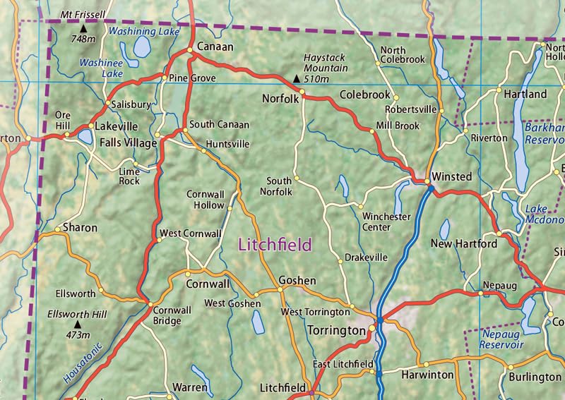 Physical State Map of Rhode Island and Connecticut - 23.3 x 16.5 Inches - Paper Laminated - Image 5
