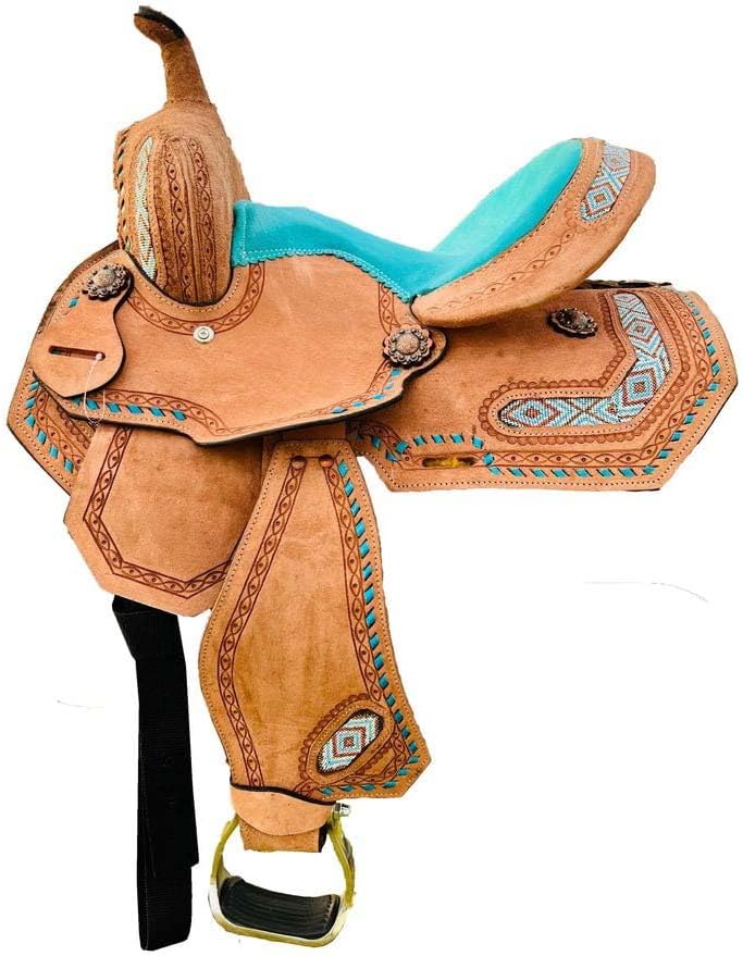 Horse Saddle Leather Western Barrel Racing Handmade Premium Comfort Horse Saddle for Best Riding Trail Equestrian Tooled Carved Size: 10-18 inches Seat Available, UG11