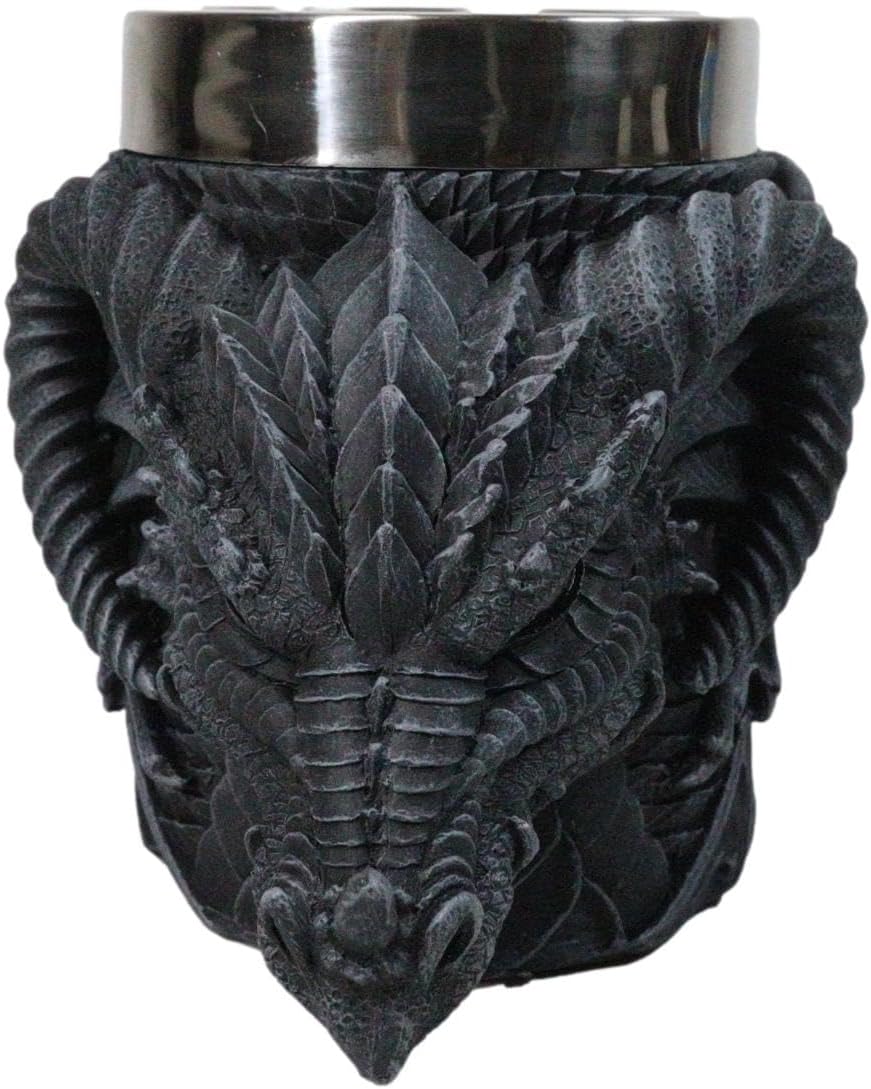 Ebros Gift Faux Stone Gothic Horned Dragon Gargoyle Behemoth 3D Sculptural 16oz Coffee Mug Tankard Resin Cup With Stainless Steel Liner Medieval Dragons Alchemy Dark Arts Drinkware