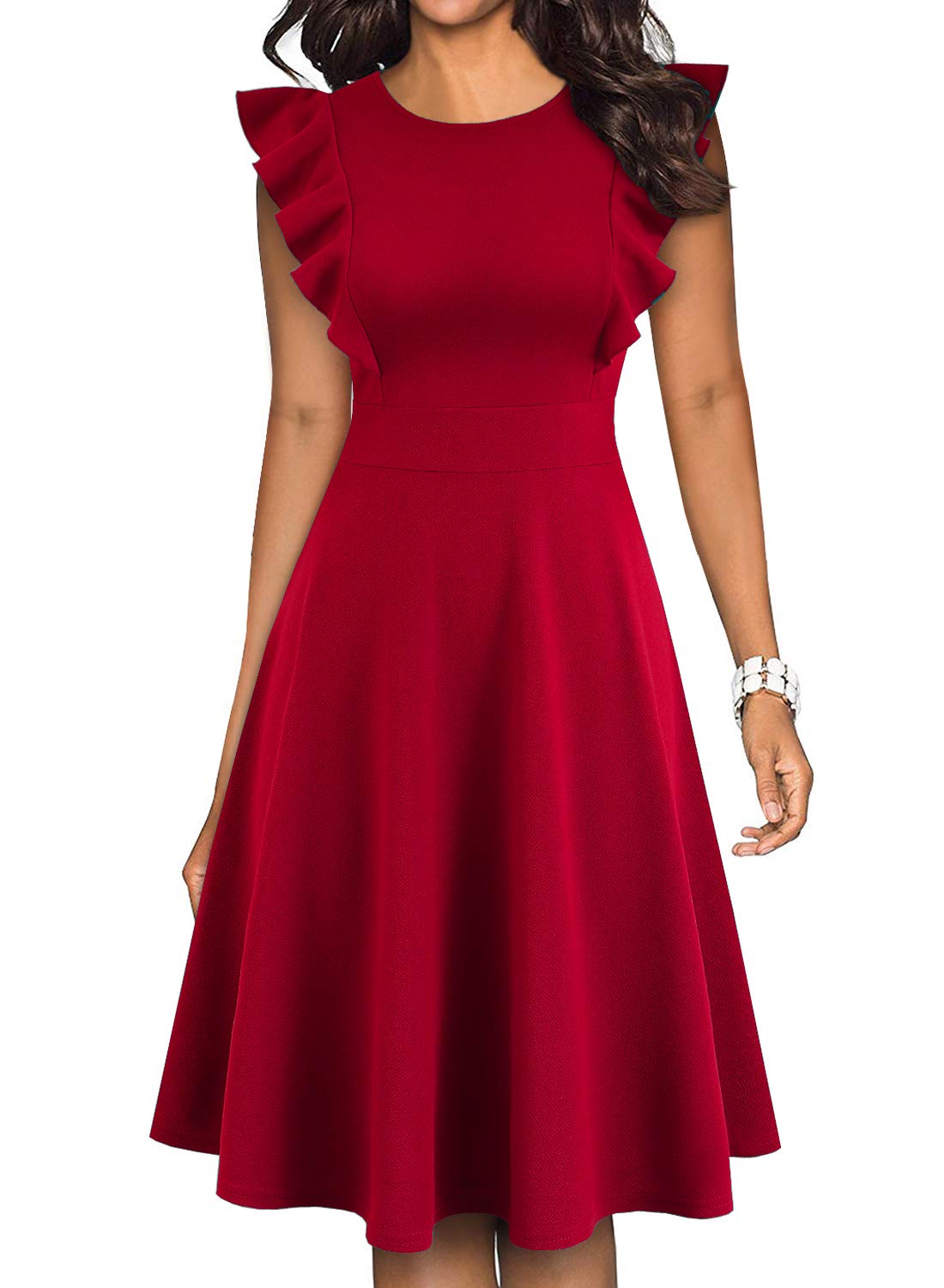 YATHON Women's Vintage Ruffle Floral Flared A Line Swing Casual Cocktail Party Dresses