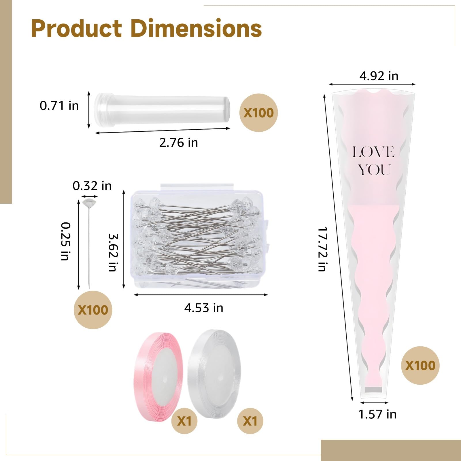 Kit di 302 bouquet di fiori con spilli scintillanti, set di composizioni floreali fai da te, viene fornito con tubi trasparenti per vasi e nastri di raso, ideale per decorare e avvolgere fiori