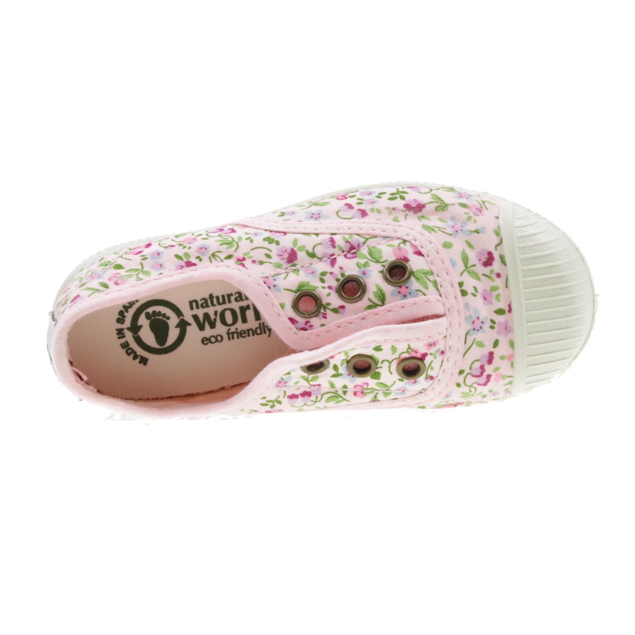 Natural World Scarpa in Cotone Fondo CAUCCIU Elastica Fiori 471505 Bianco