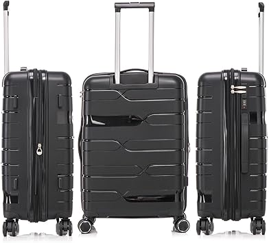 1990s Expandable Medium Suitcase Polypropylene 65 cm for 23 kg (79L)| Semi-rigid Expandable Suitcase with 4 Swivel Wheels and Embedded Lock (Black)