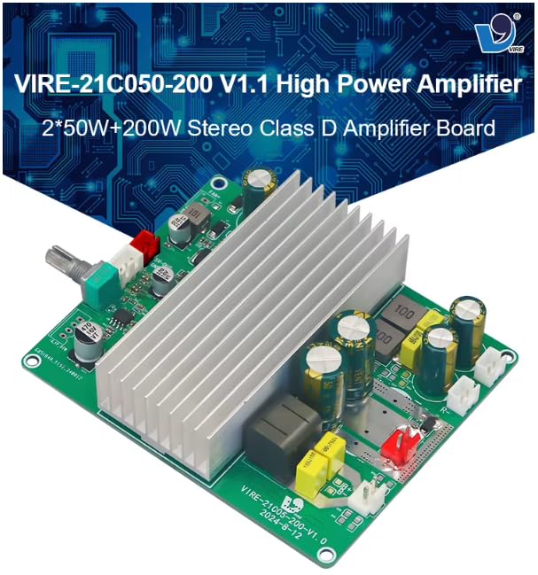Image of VIRE 2.1 Channel Class D Amplifier Board 2x50W + 200W Subwoofer - TPA3251 with NE5532 Low-Pass Filter for Home Theatre, Active 2.1 Speaker Cabinets and DIY Audio Builds (Model VIRE-21C050-200 V1.0)