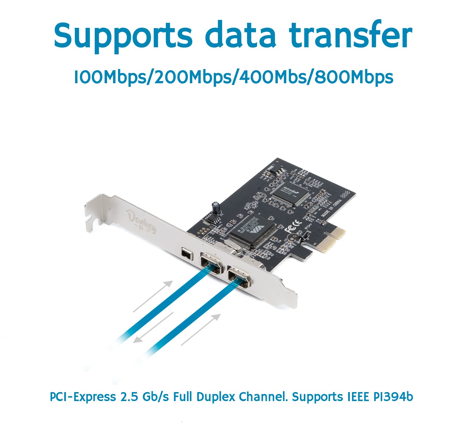 Tarjeta Firewire PCI Express 3 Puertos, Controlador IEEE 1394, Adaptador Firewire 800 para Windows 7/8/Mac OS Con Cable