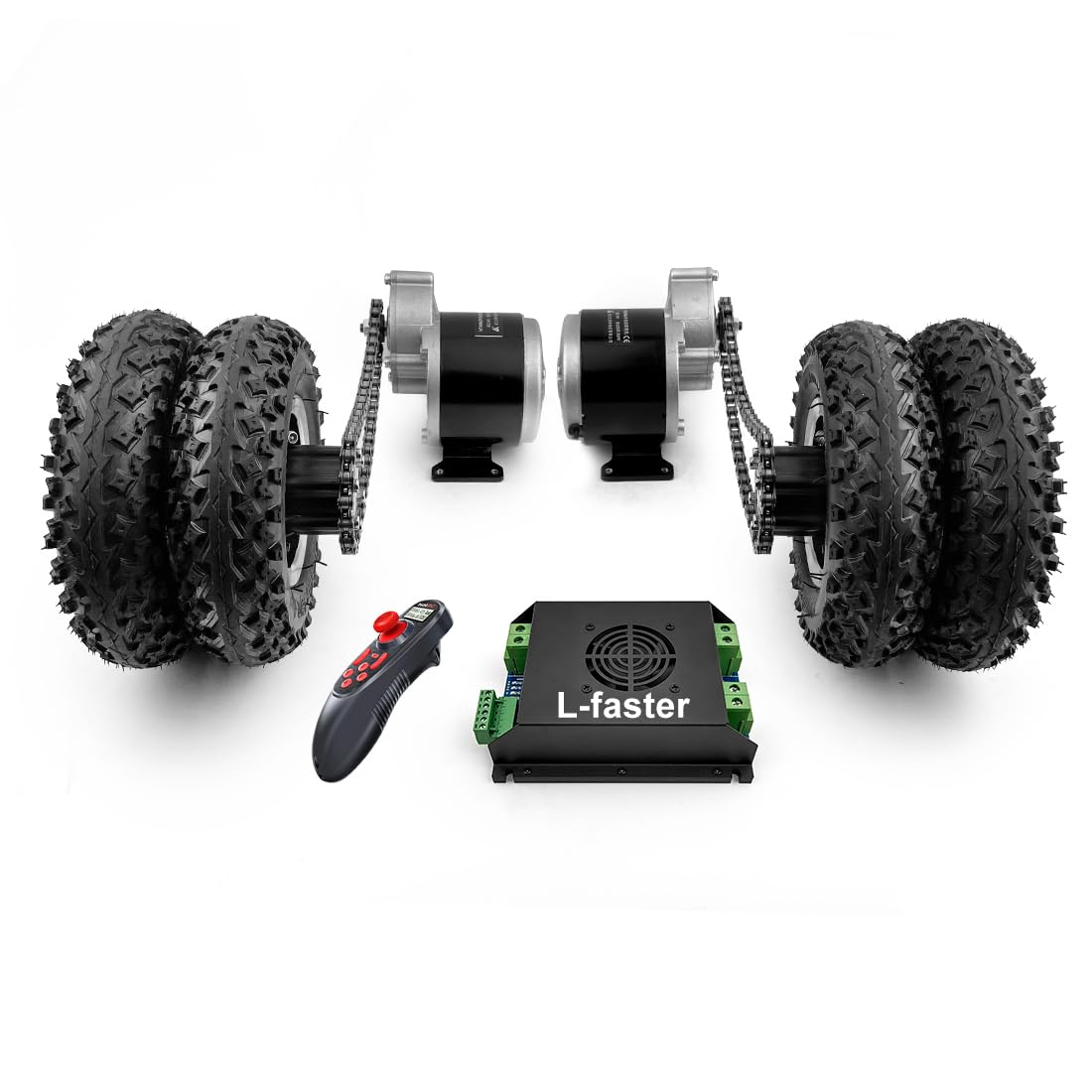 L-faster Cheap Heavy Duty Platform Trolley DIY Hand Carts Conversion Kits Dual 24V 350W DC Brushed Gear Motor 8 Inch Double Wheel with Remote kit (24V 350W Max Speed 9kph)