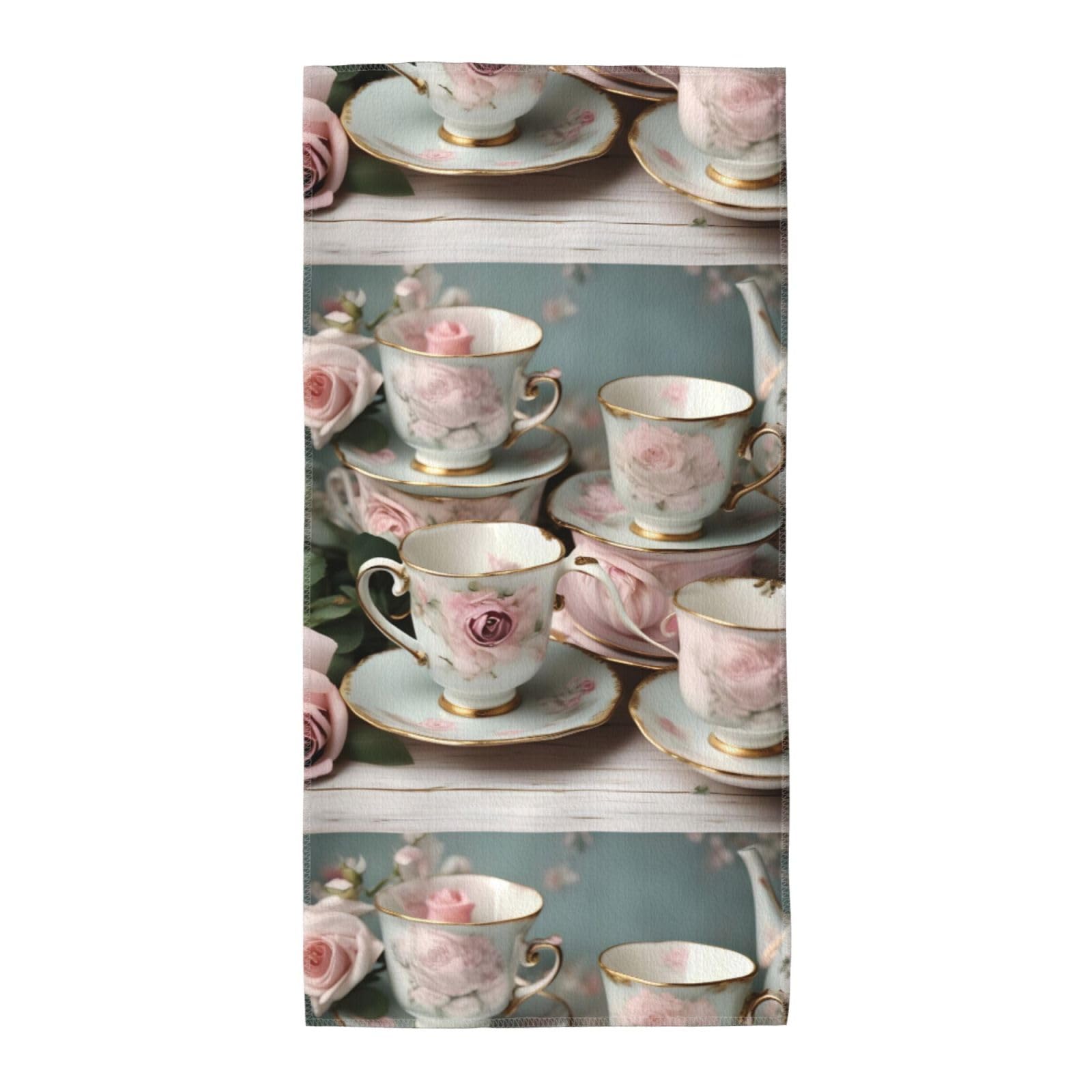 Cbaaghh Tea Cups With Roses Romantic Print Towel, Towels Thick Face Towels Fast Drying Washcloth For Bath, Spa, Gym