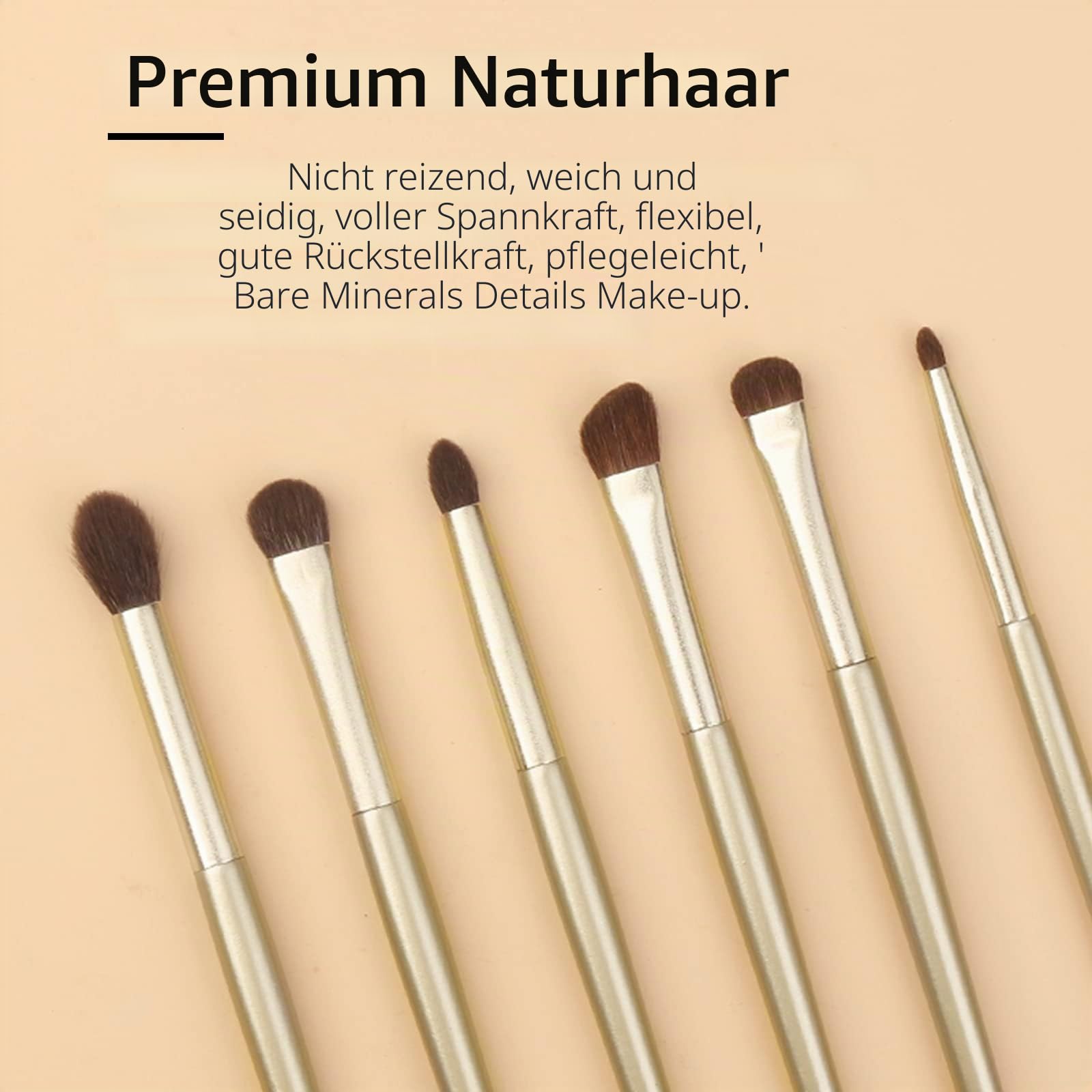 ENZO KEN Natürliches Haar Lidschatten Make up Pinsel Set mit Handtasche, für Unteraugen Concealer Mischung, Rauchige Augen, Augenbraue, Geschwollene Augenringe. E200-Gold