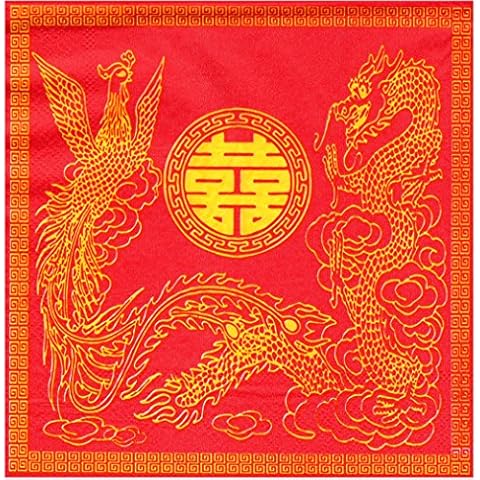 Napkins Lot of 20 serviettes in Papier Motif Oriental Chinois Dragon et Phoenix du Bonheur Cover
