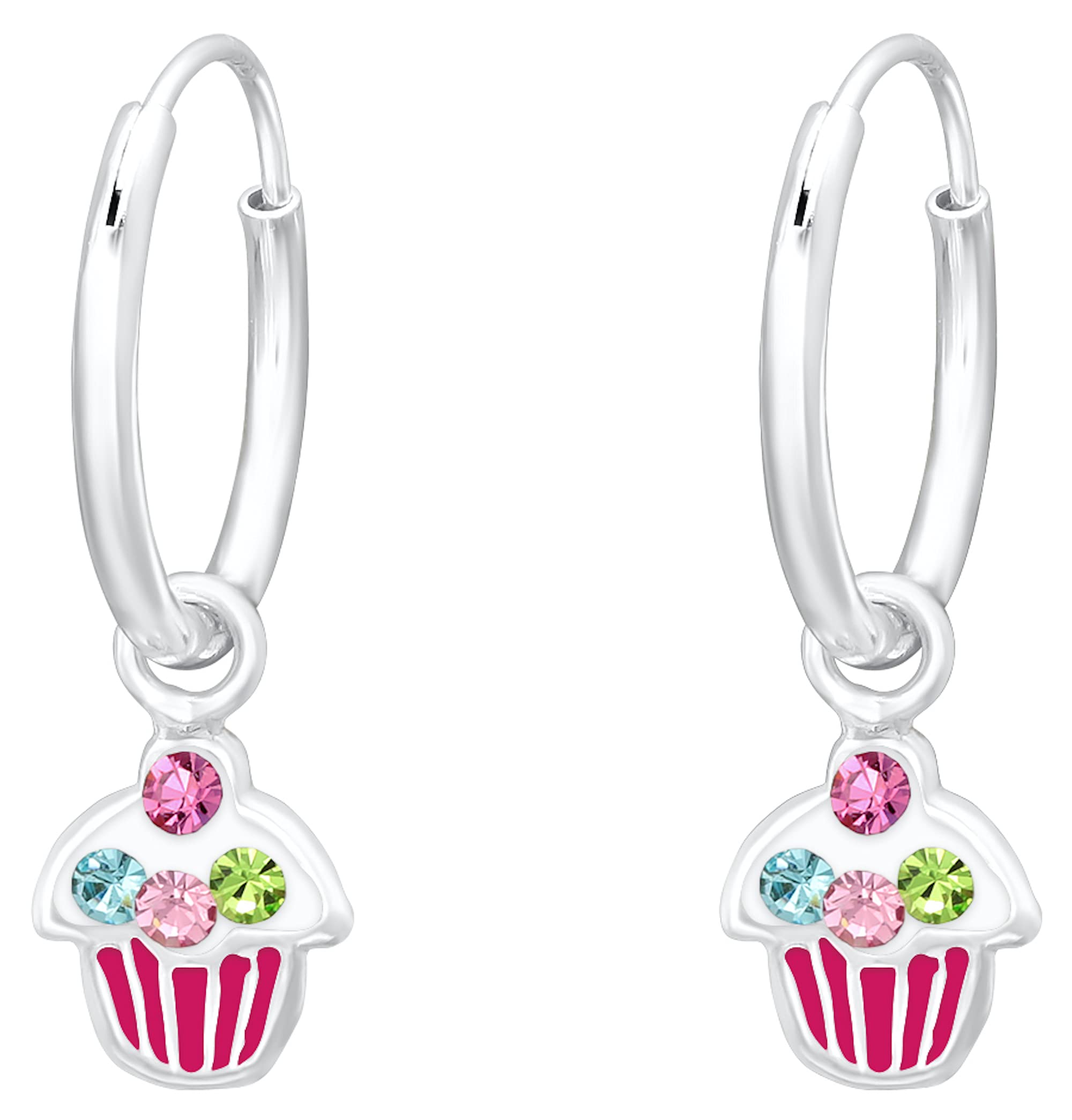 Aww So Cute 92.5-925 Sterling Silver Cupcake Hoop Earrings for Kids Girls Pure Silver (ER1317)