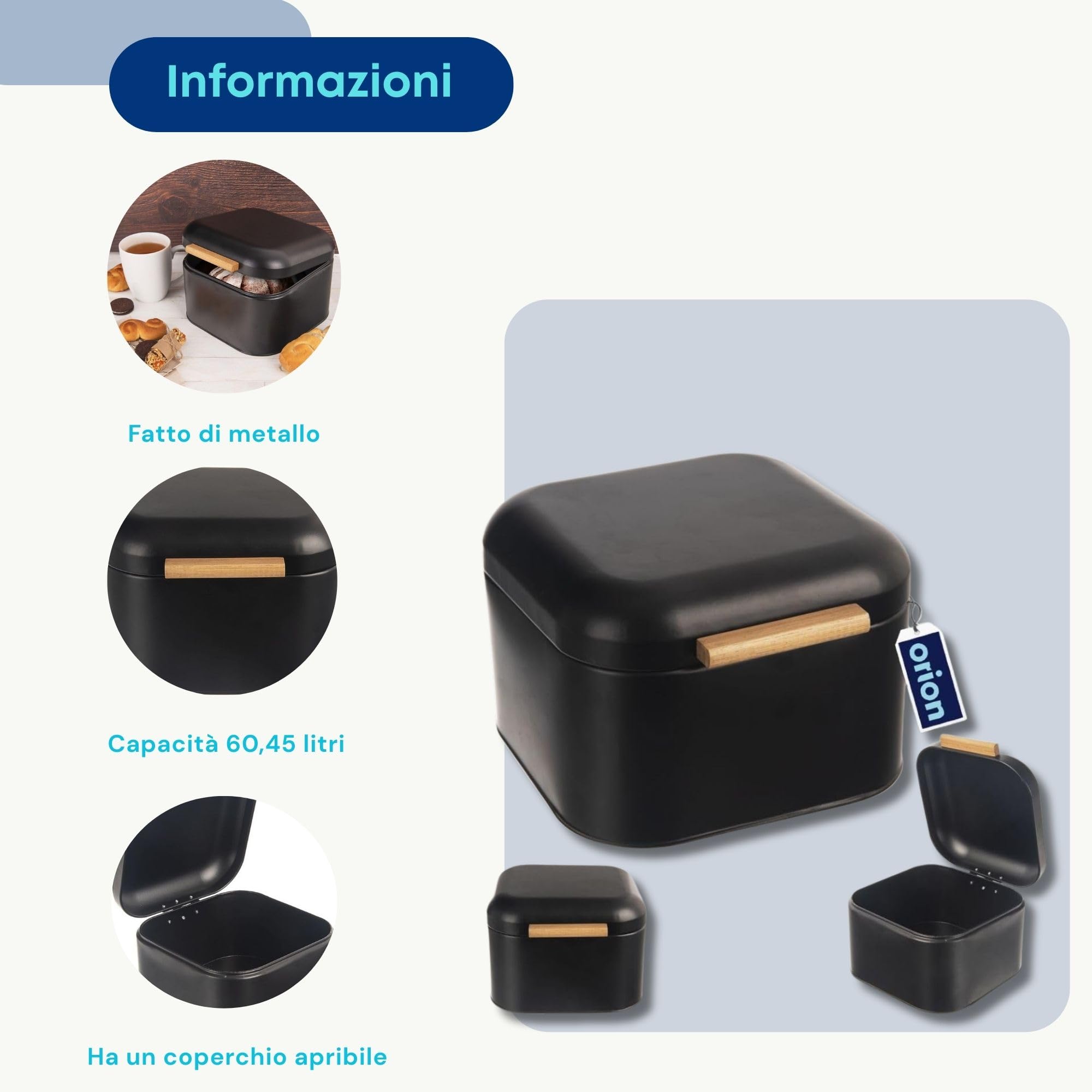 Orion Group Contenitore per Pane, Nero, 21,5 x 20 x 14,5 cm