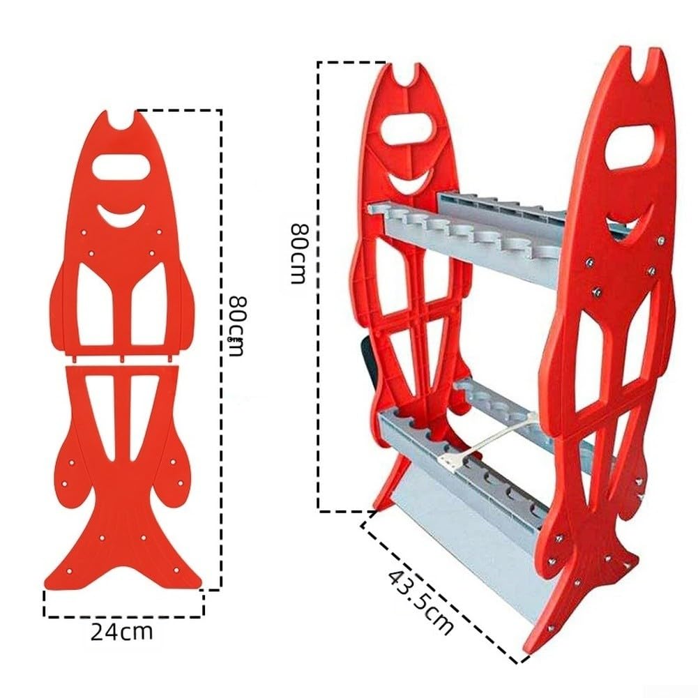 Angelruten-Präsentationsständer, Ruten-Kescher-Halter, Aufbewahrung, Präsentationsregal, Angelzubehör, Angelzubehör, Angelzubehör, Ständer (rot)
