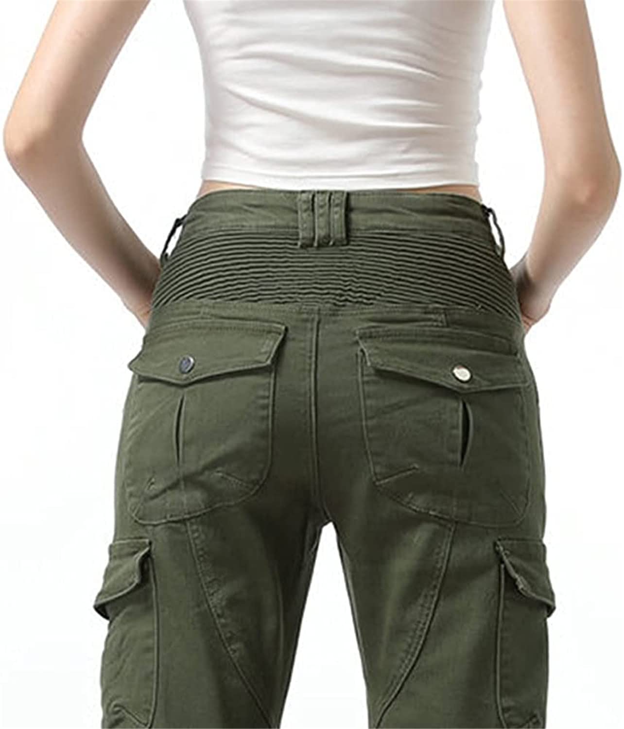 LINGKY Pantaloni da Moto da Donna Equitazione Pantaloni Motorcycle Biker Jeans Protezione Rinforzato Ginocchio Anca Pads (ArmyGreen,S)