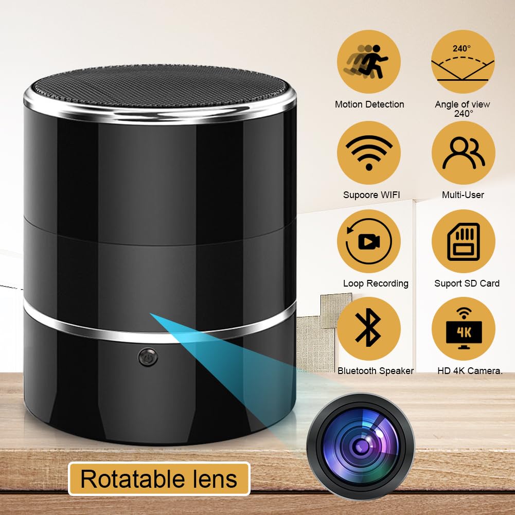 Cámara espía oculta WiFi en altavoz Bluetooth con ángulo de visión de 240°, HD 1080P, cámaras de seguridad inalámbricas, aplicación de teléfono para niñera, activada por movimiento para